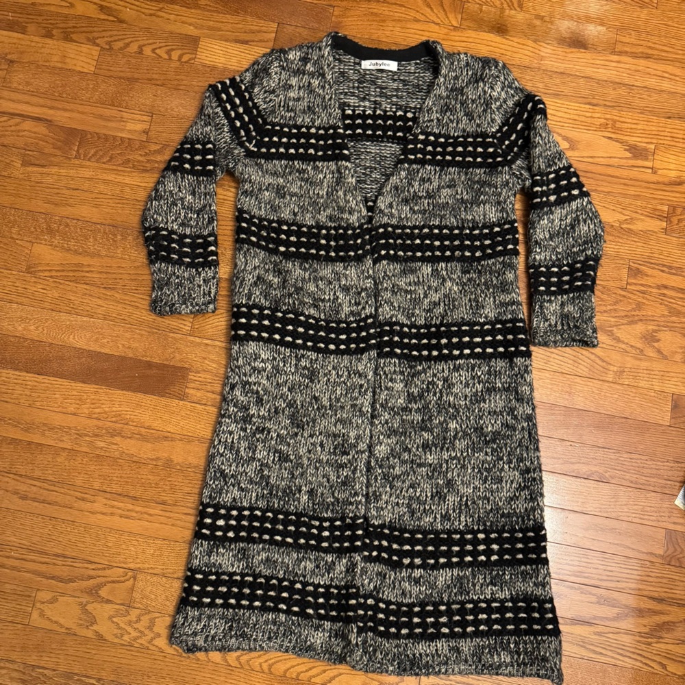 Jubylee Grey Black Mohair wool blend Womens Cardigan Sweater long length